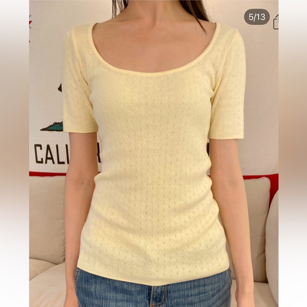Brandy melville yellow eyelet knit top